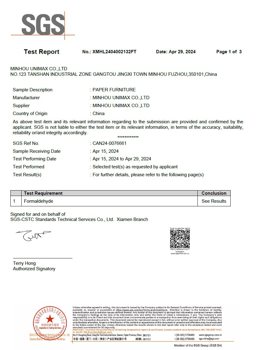 Formaldehyde test report